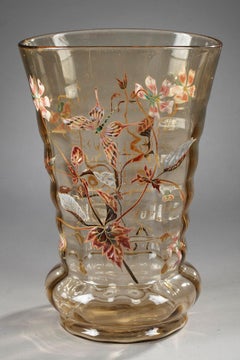 Vase Cristallerie with plants and butterfly