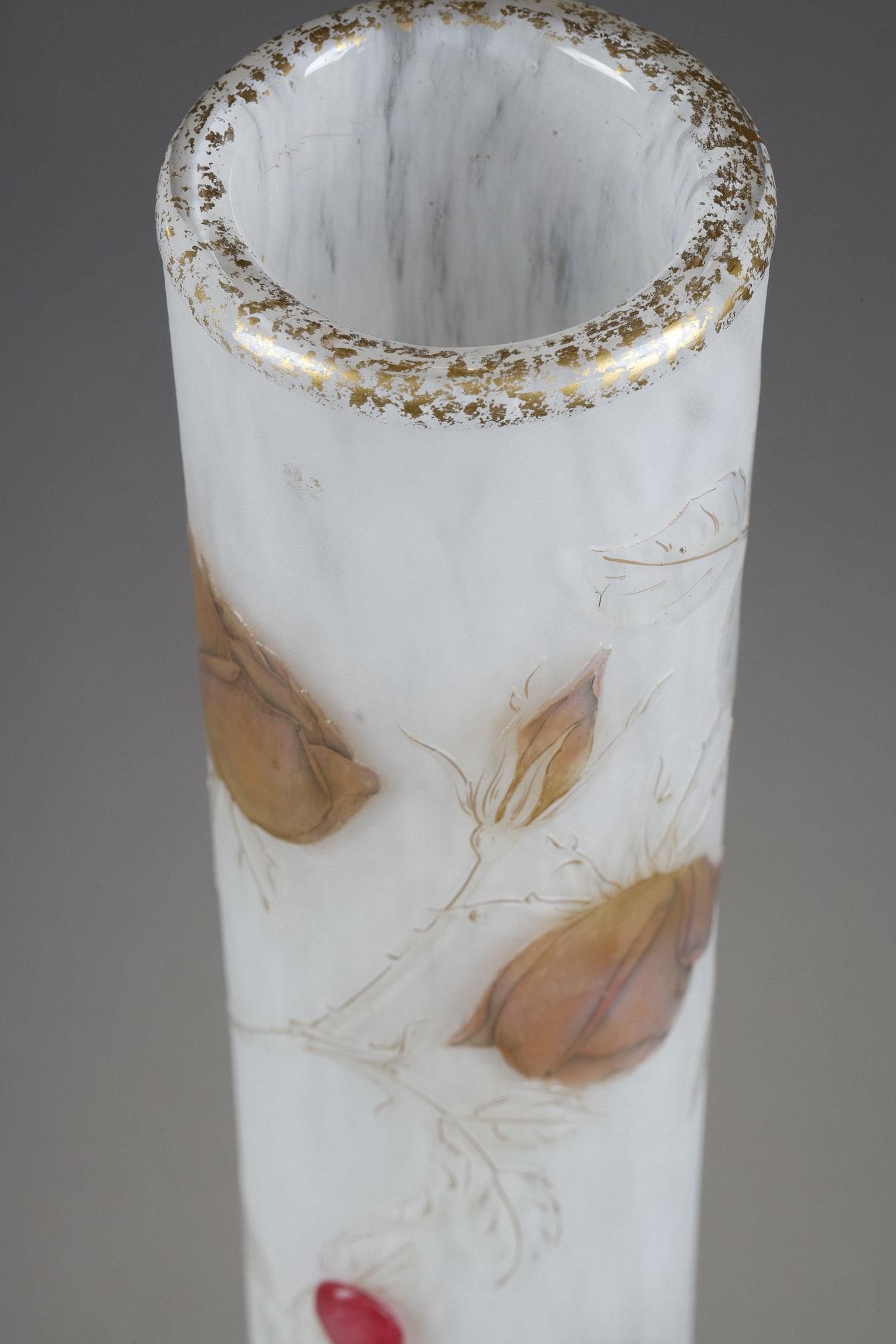 A tall bud vase with a butterfly For Sale 3