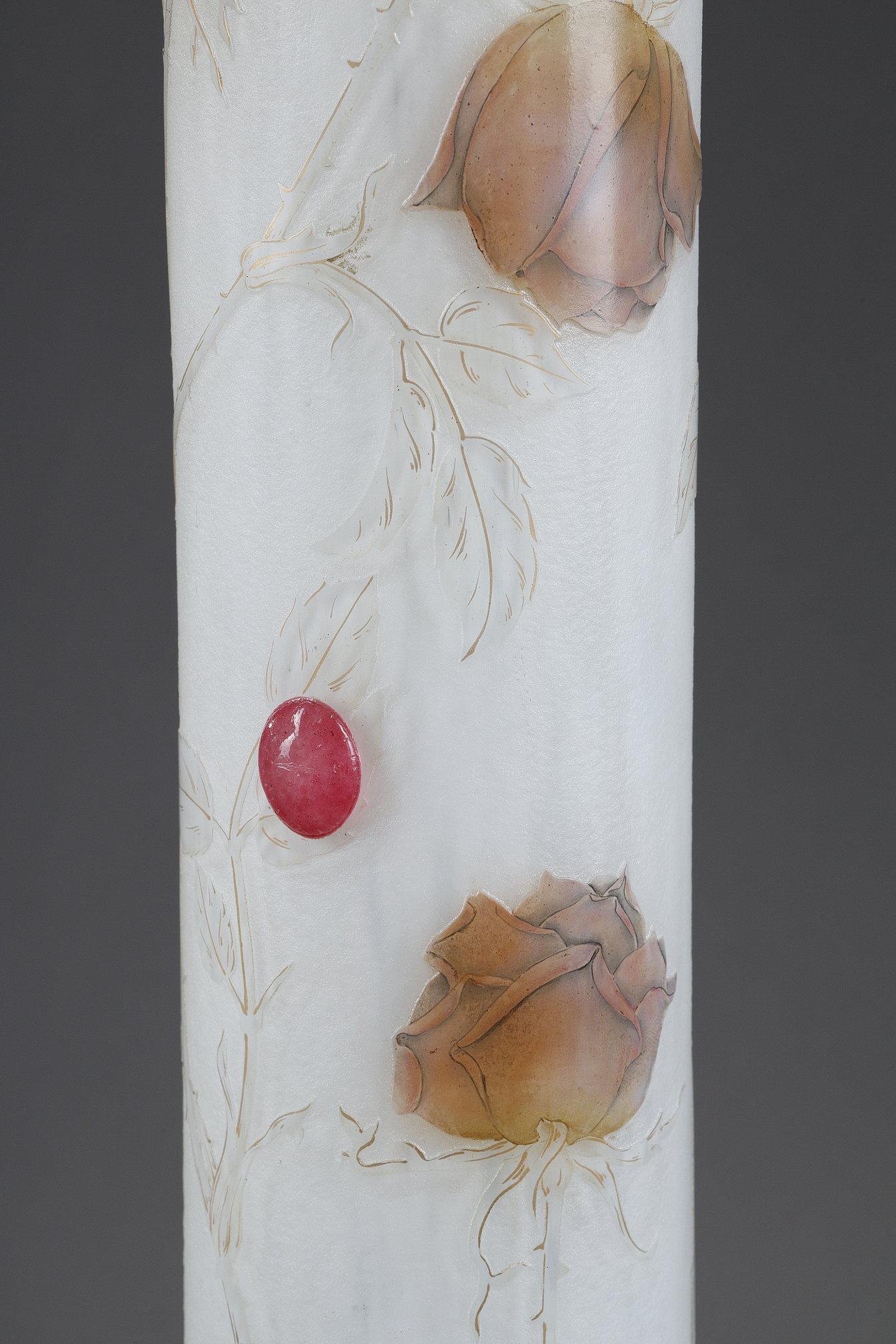 A tall bud vase with a butterfly For Sale 1