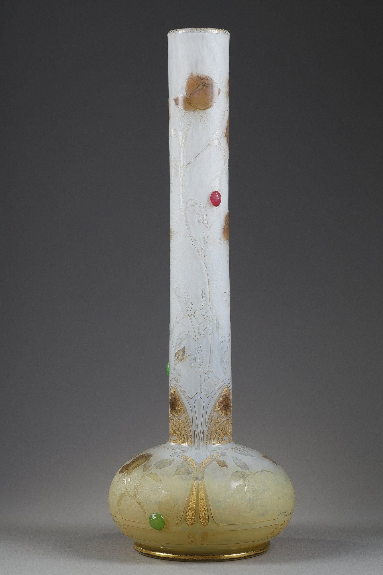 A tall bud vase with a butterfly For Sale 6