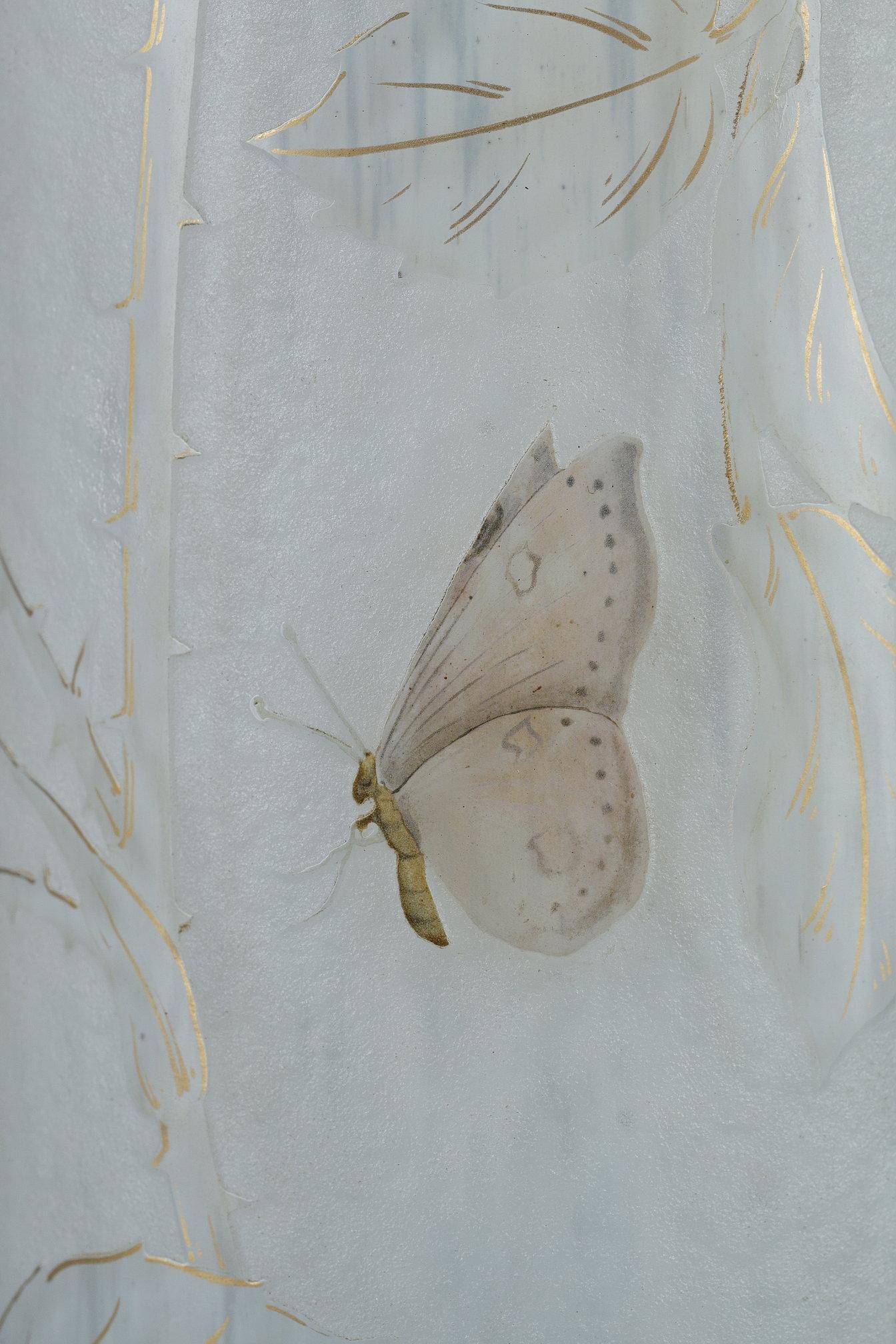 A tall bud vase with a butterfly For Sale 12