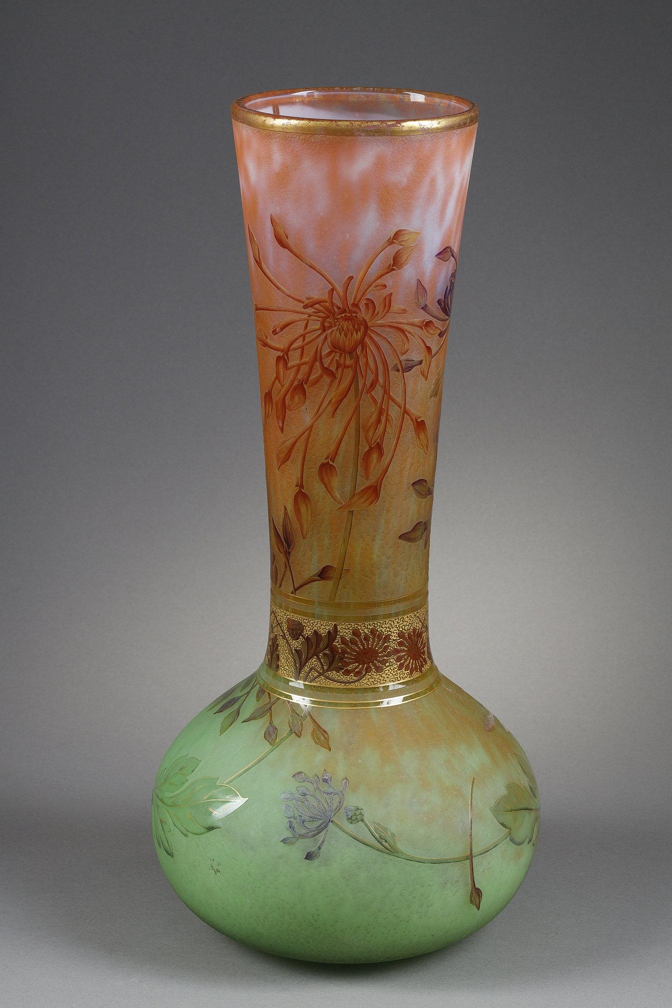 Jarrón con crisantemos - Art Art Nouveau de Daum