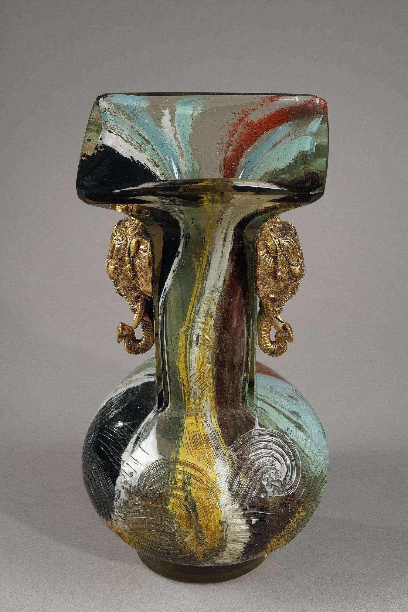 Vase with Elephant heads - French School Art by Eugène ROUSSEAU (1827-1890)