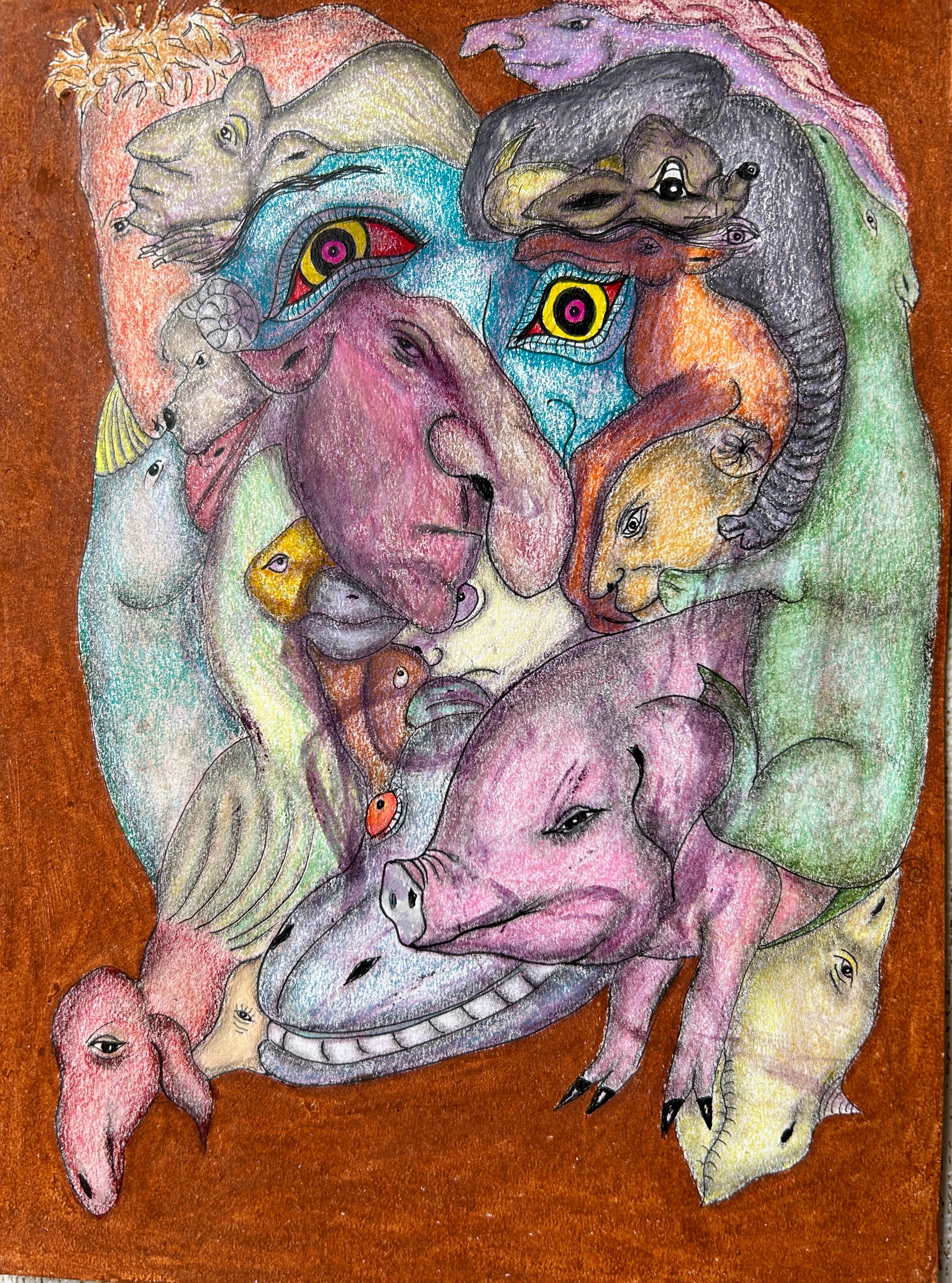 Luis Alexander Rodríguez (Ie-Xiua) Figurative Art – Zeitgenössische Buntstiftzeichnung. Unbenannt