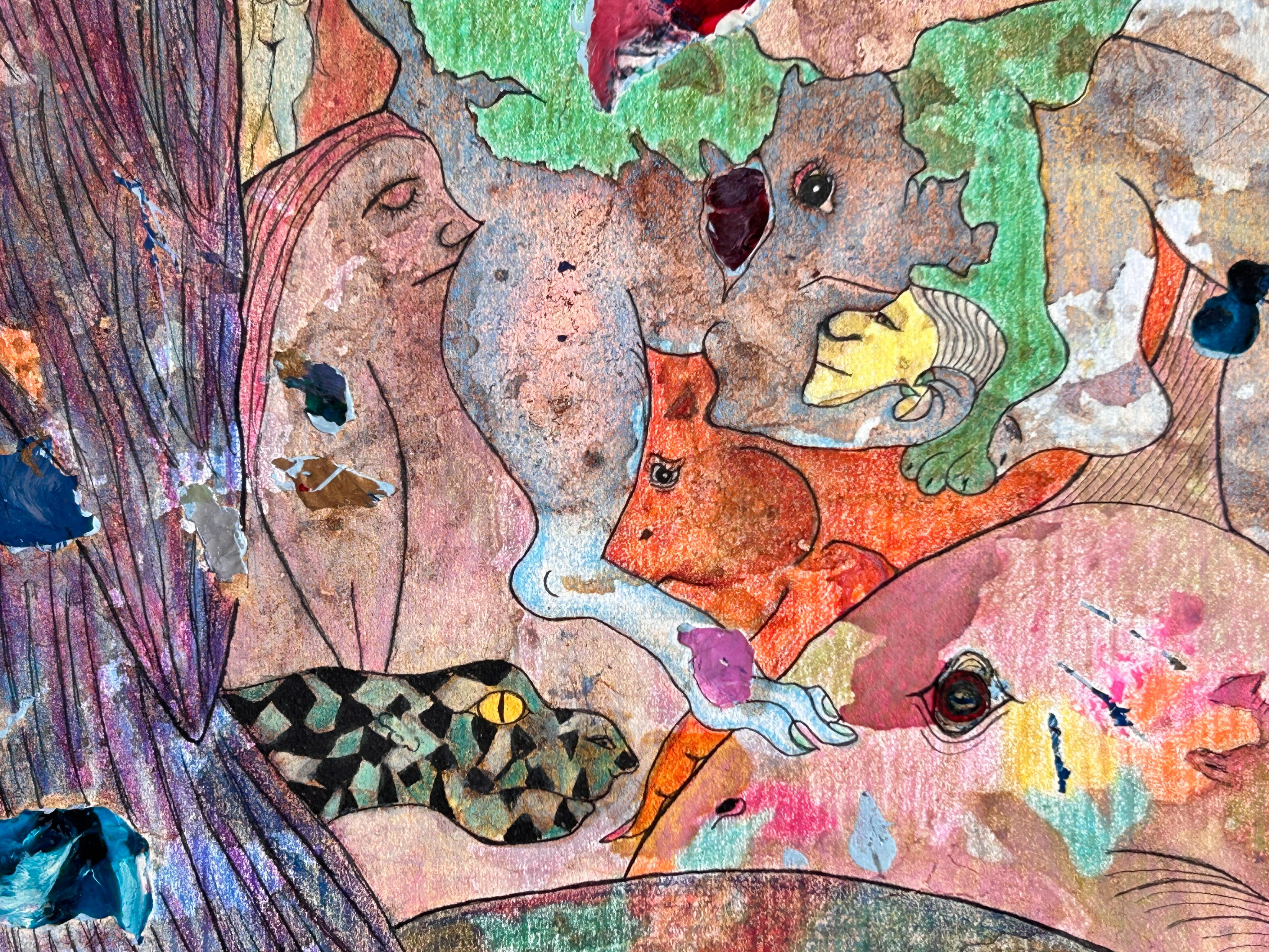 „Old love, new love“ Zeichnung, Acryl, Tinte und Buntstifte von L-Xiua (Braun), Animal Art, von Luis Alexander Rodríguez (Ie-Xiua)