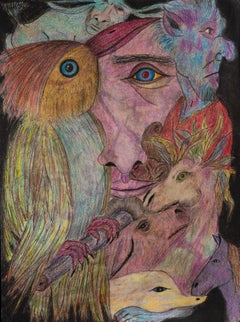 "Genesis" Drawing on paper with colored pencils and ink.