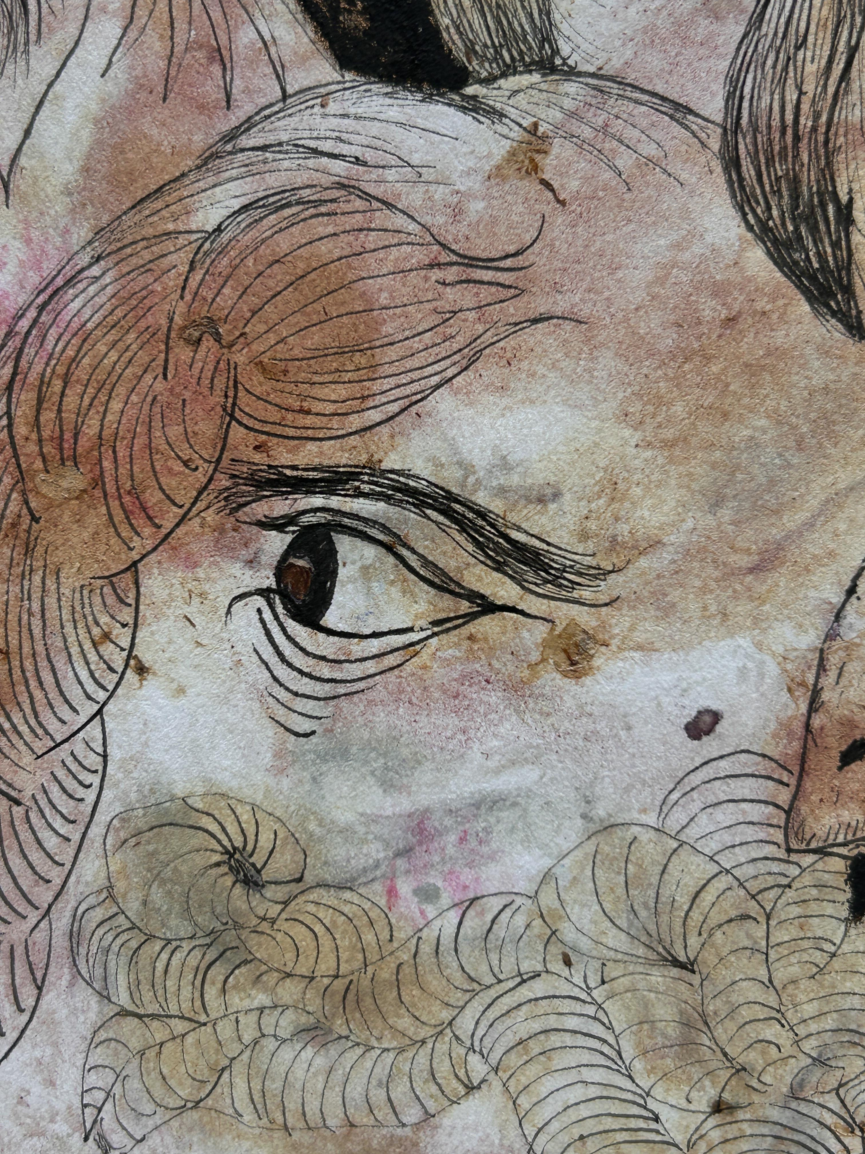 Solarium. Disegno, barra ad olio, inchiostro e matite colorate - Art Contemporaneo di Luis Alexander Rodríguez (Ie-Xiua)