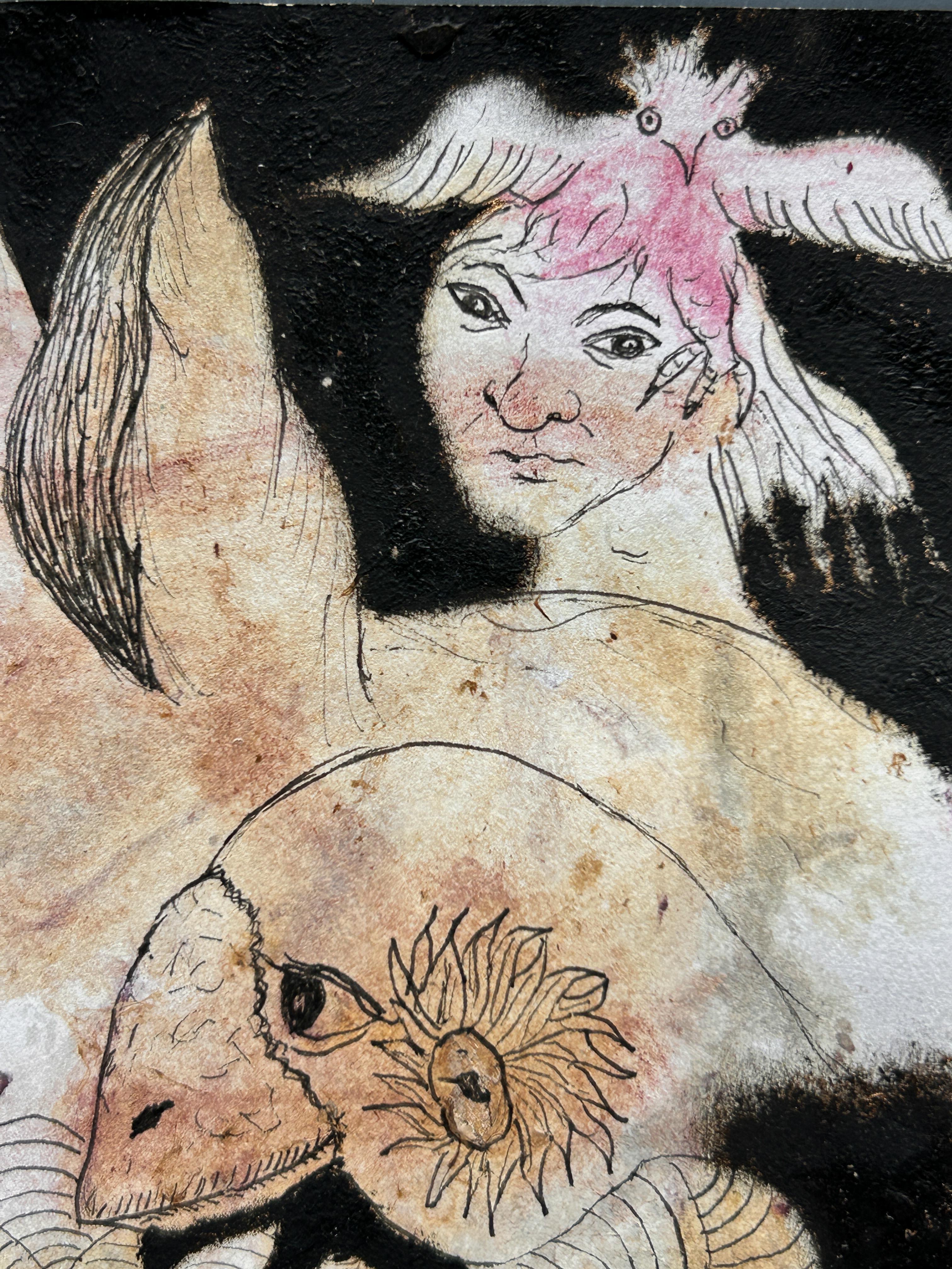 Solarium. Disegno, barra ad olio, inchiostro e matite colorate in vendita 1