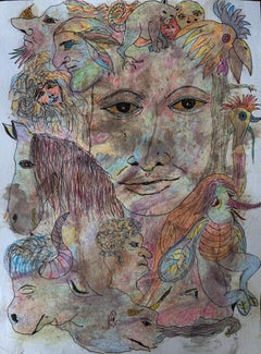 Des crayons d'encre et de couleur sur papier "The Scene In The Field (scène sur le terrain)