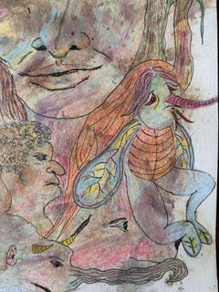 Drawing, Ink And Colored Pencils On Paper. "Scene In The Field"