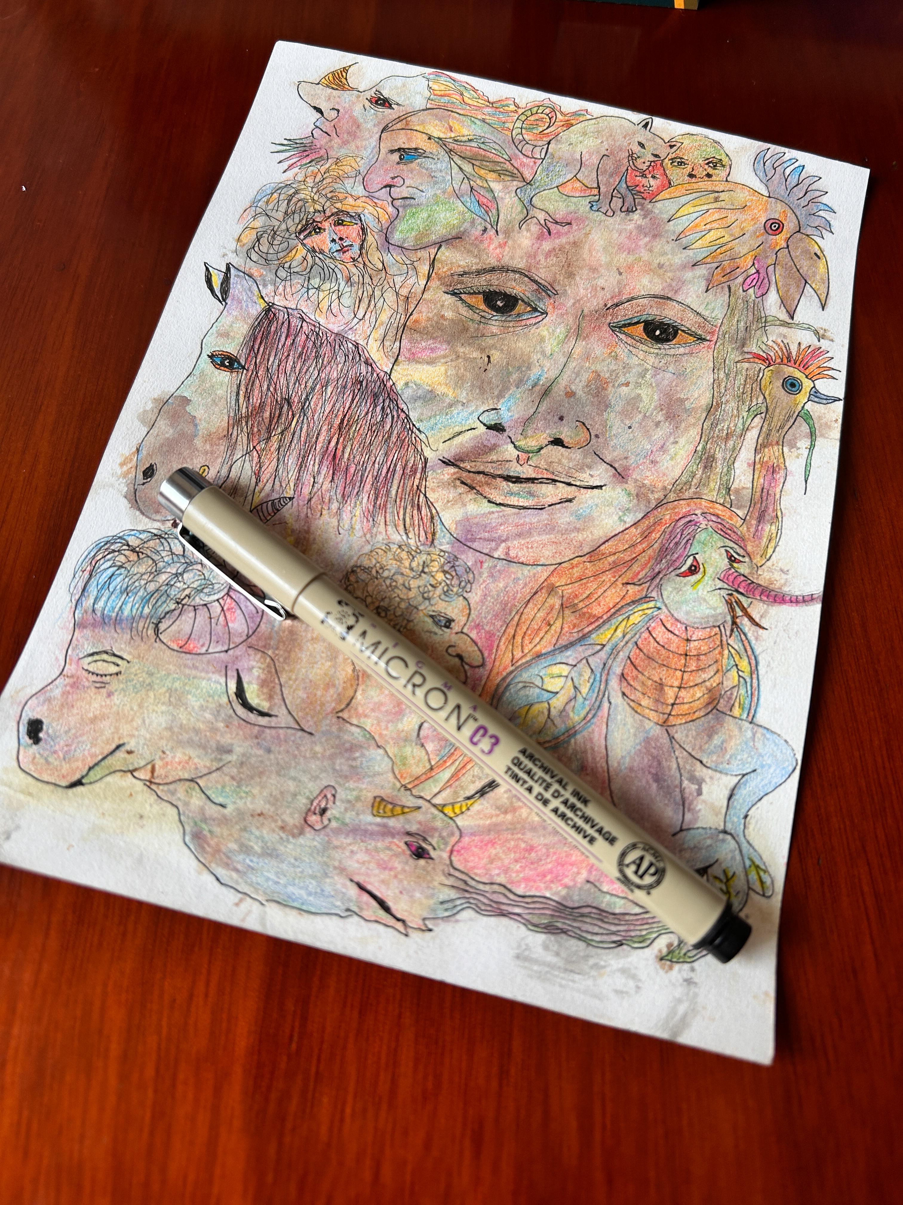 Drawing, Ink And Colored Pencils On Paper. 