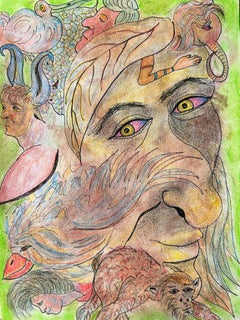 Des crayons de dessin, pastel, encre et couleurs "Habitants de la forêt