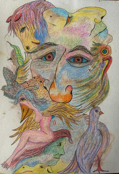 „Evocation“ Zeichnung, Tinte und Buntstifte
