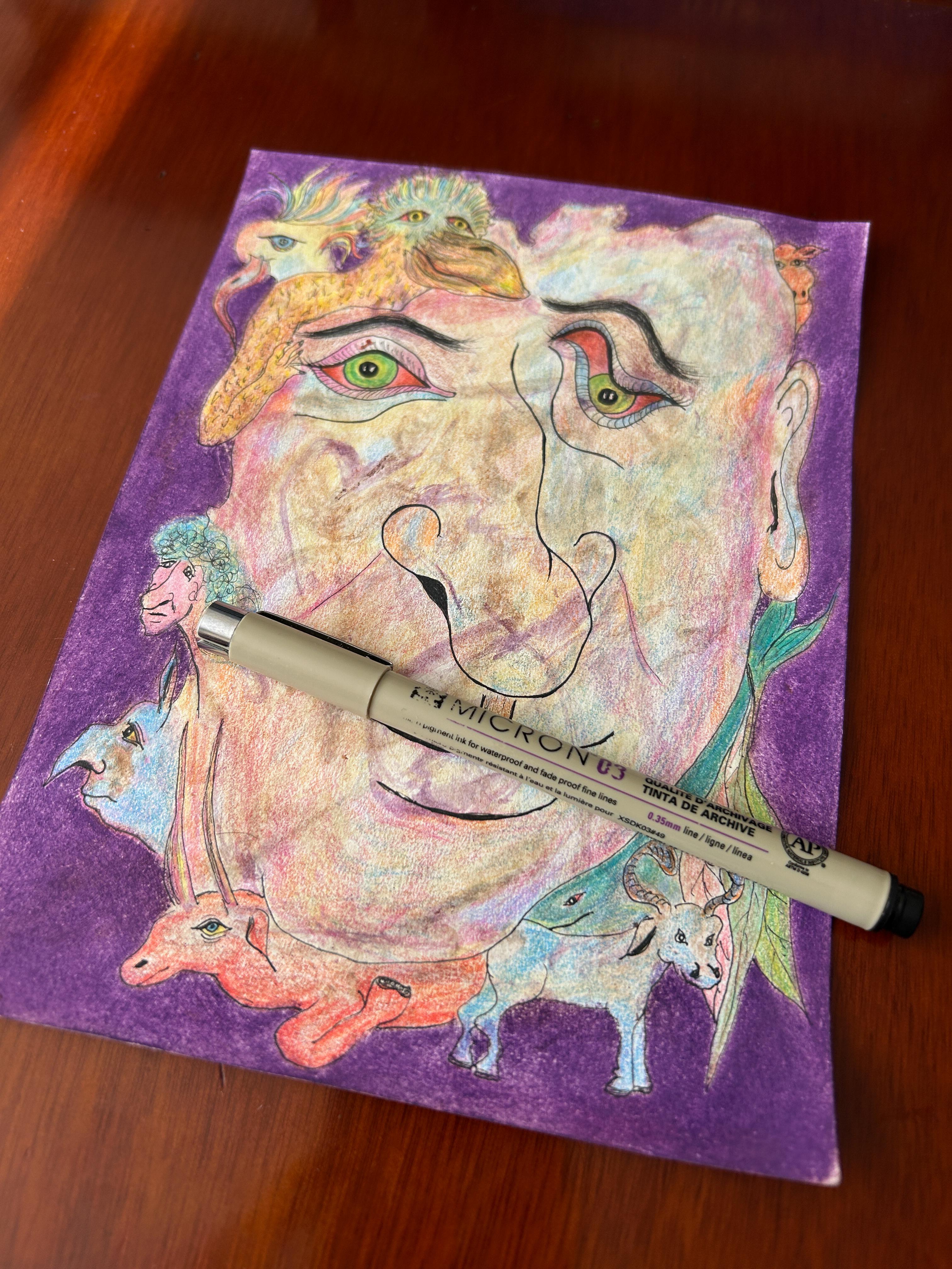 Draw, pastel, Ink and Colored Pencils. 