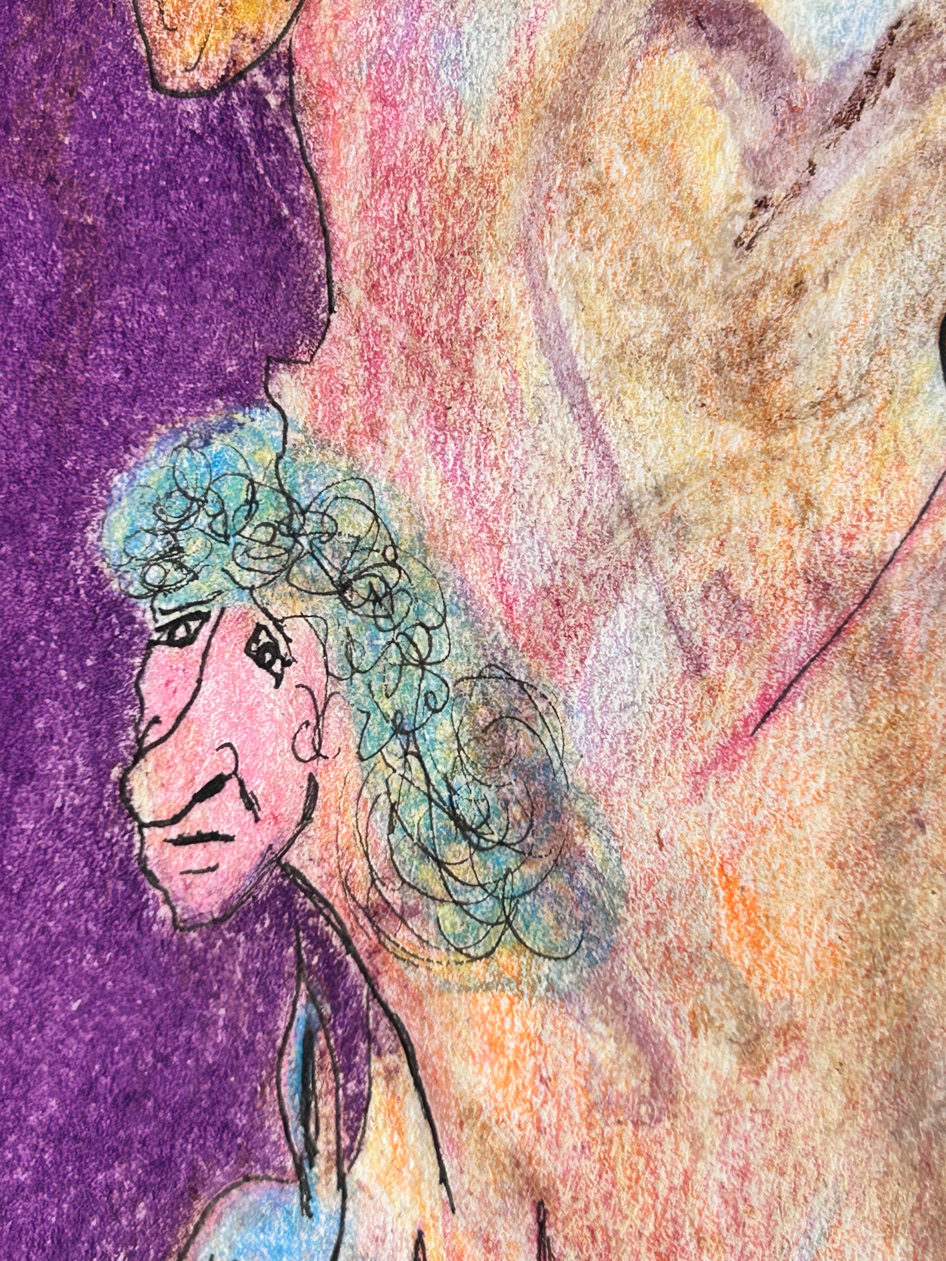 Drawing, pastel, Pencil, Petal Flowers, Color and Ink on Paper. The base of this drawing is 120g/m2 Fabriano paper. I use natural dyes from flowers, herbs, leaves, and tree bark as the first drawing process, then on this surface I draw the figures