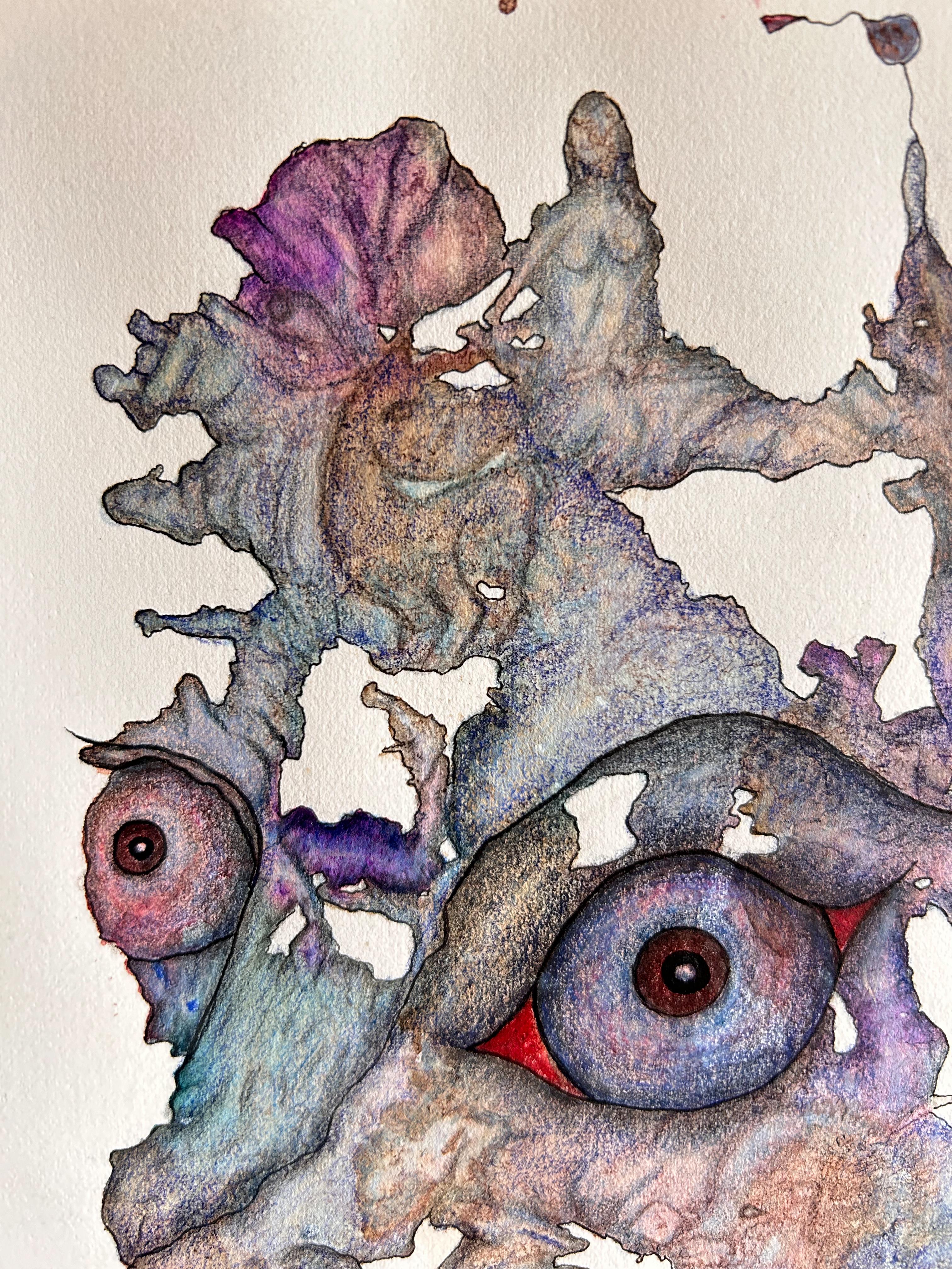 Contemporary Drawing With Colored Pencils And Ink On Fabriano Paper. 