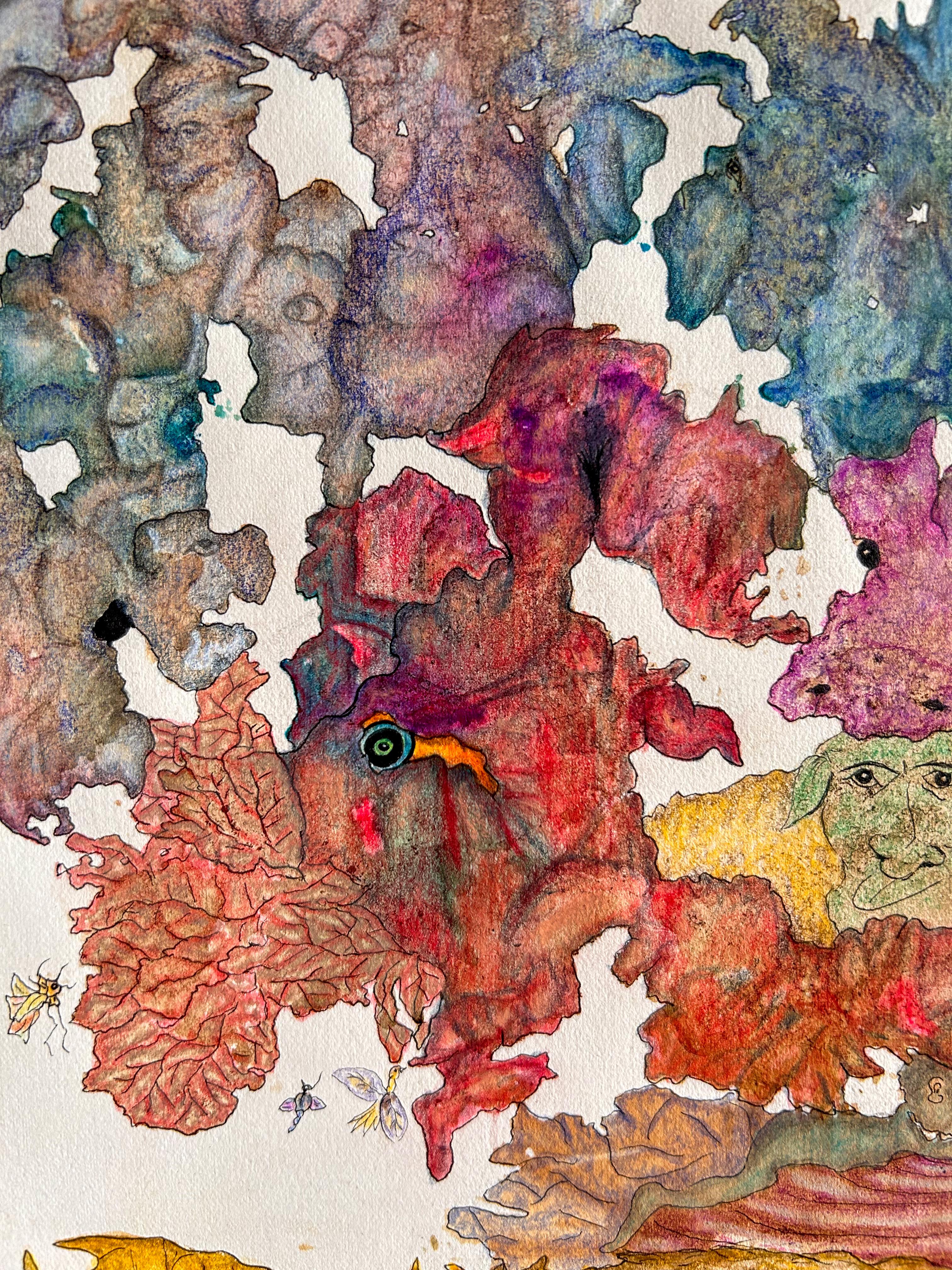 Contemporary Drawing With Colored Pencils And Ink On Fabriano Paper. 