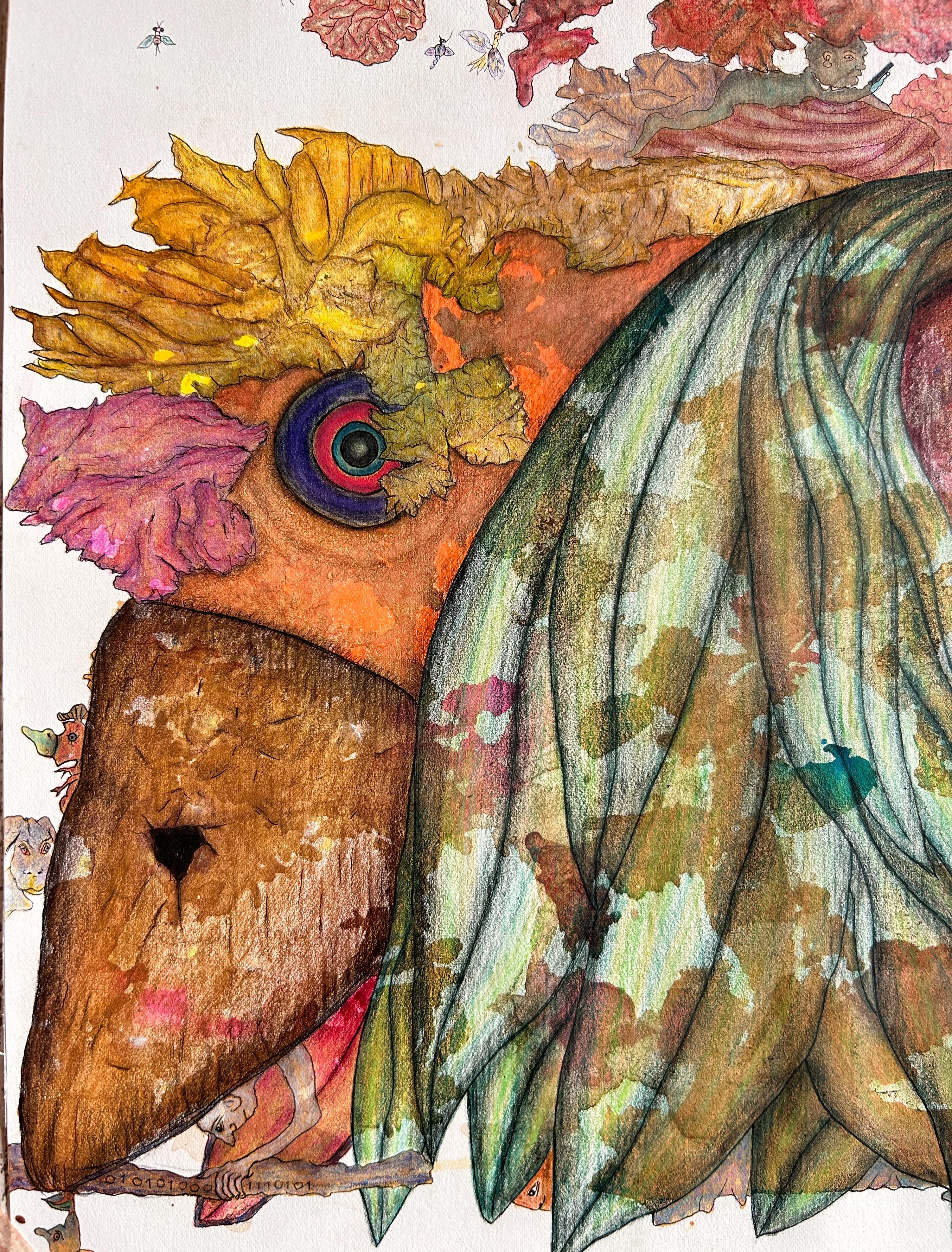 Contemporary Drawing With Colored Pencils And Ink On Fabriano Paper. 
