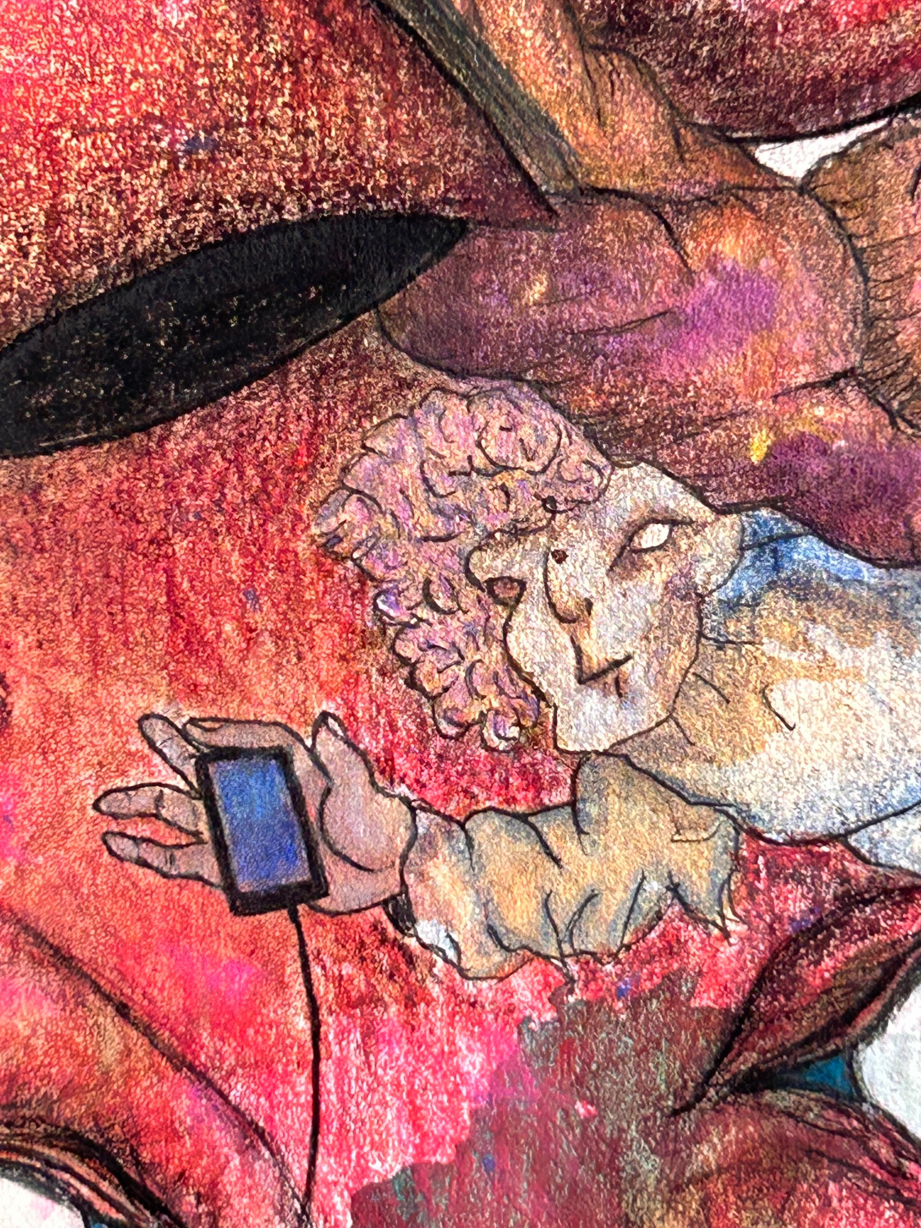 Contemporary Drawing With Colored Pencils And Ink On Fabriano Paper. 