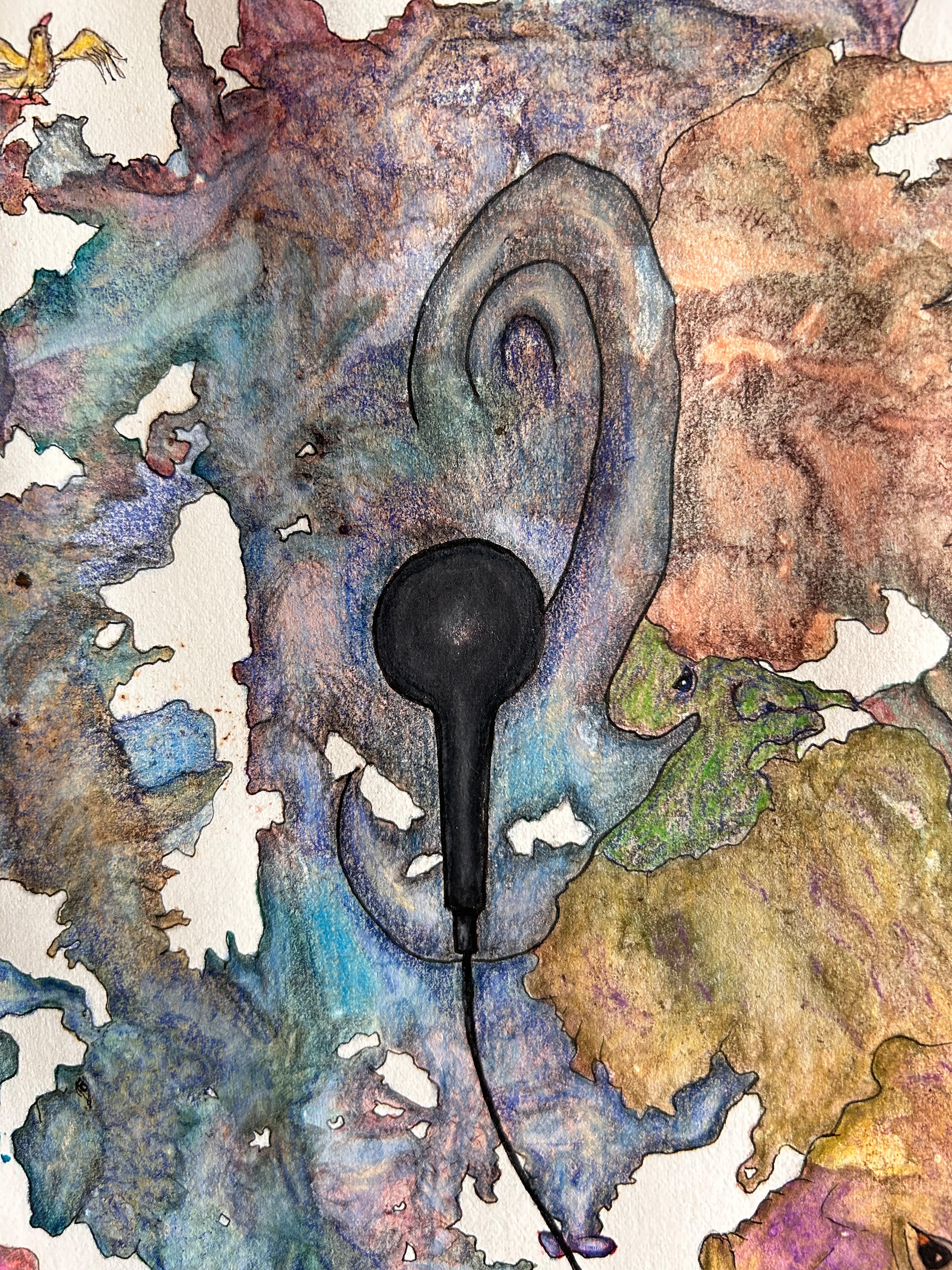 Contemporary Drawing With Colored Pencils And Ink On Fabriano Paper. 