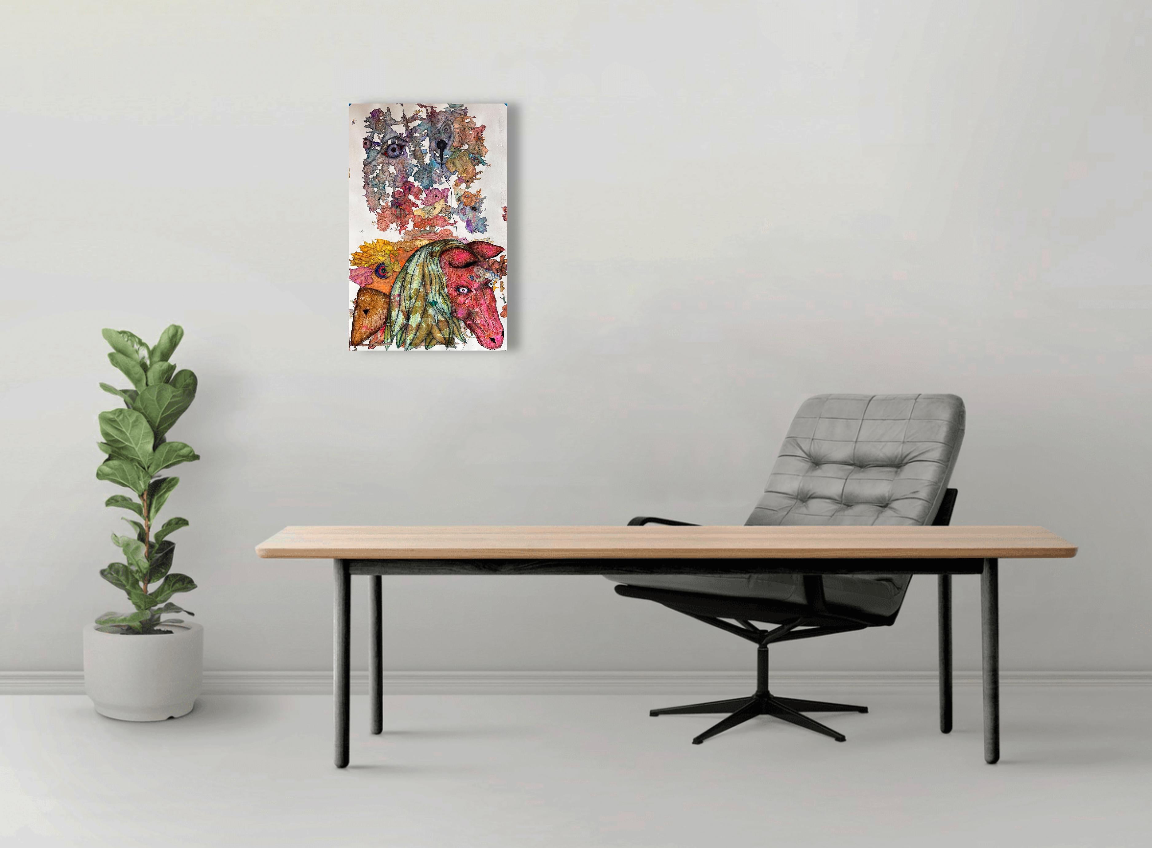 Contemporary Drawing With Colored Pencils And Ink On Fabriano Paper. 