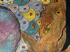 Dessin contemporain aux crayons de couleur et à l'encre sur papier Fabriano. "Visions