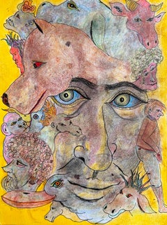 Contemporary Drawing On Paper With Colored Pencils And Ink."Get out of yourself"