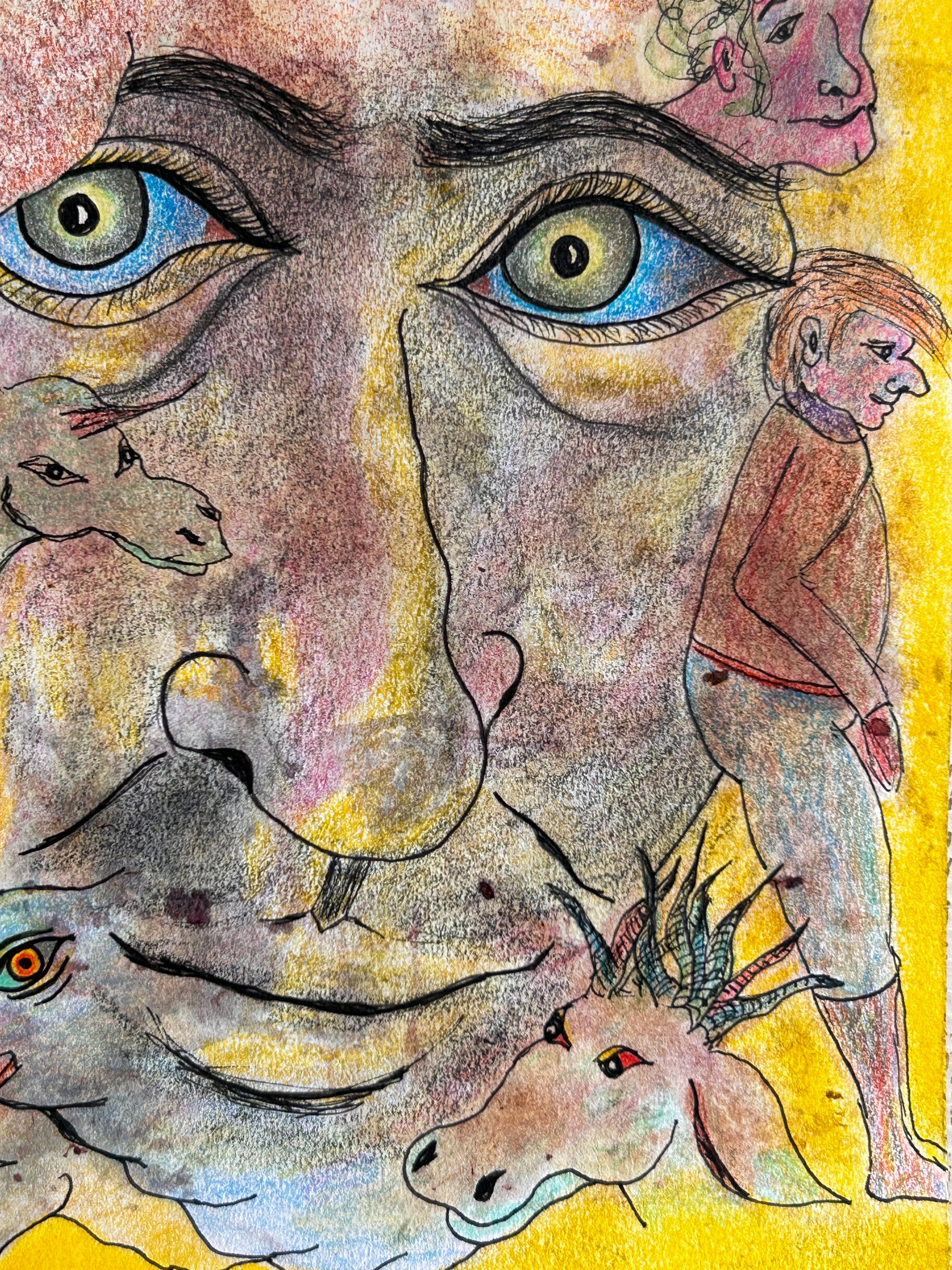 Pastel, Pencil, petal flowers, Color and Ink on Paper.

The base of this drawing is Fabriano paper of 120g /m2. I use natural dyes of flowers, herbs, leaves, bark of trees as the first process of drawing, then on this surface I draw the figures with