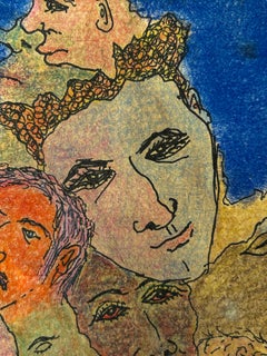 Contemporary Drawing "Blue Prayer" Draw, Pastel, Ink And Colored Pencils