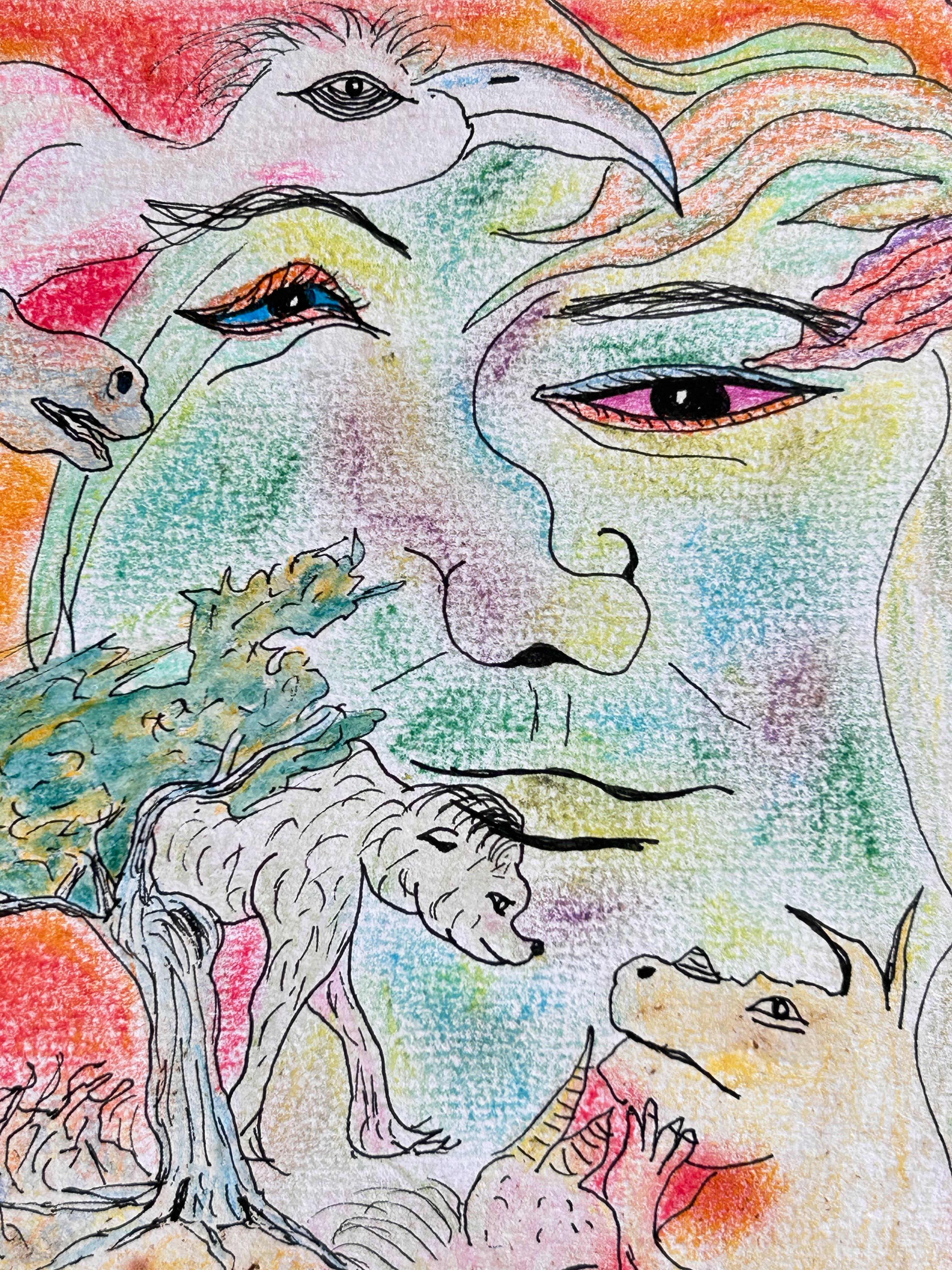 Drawing, Pastel, Ink And Colored Pencils. 