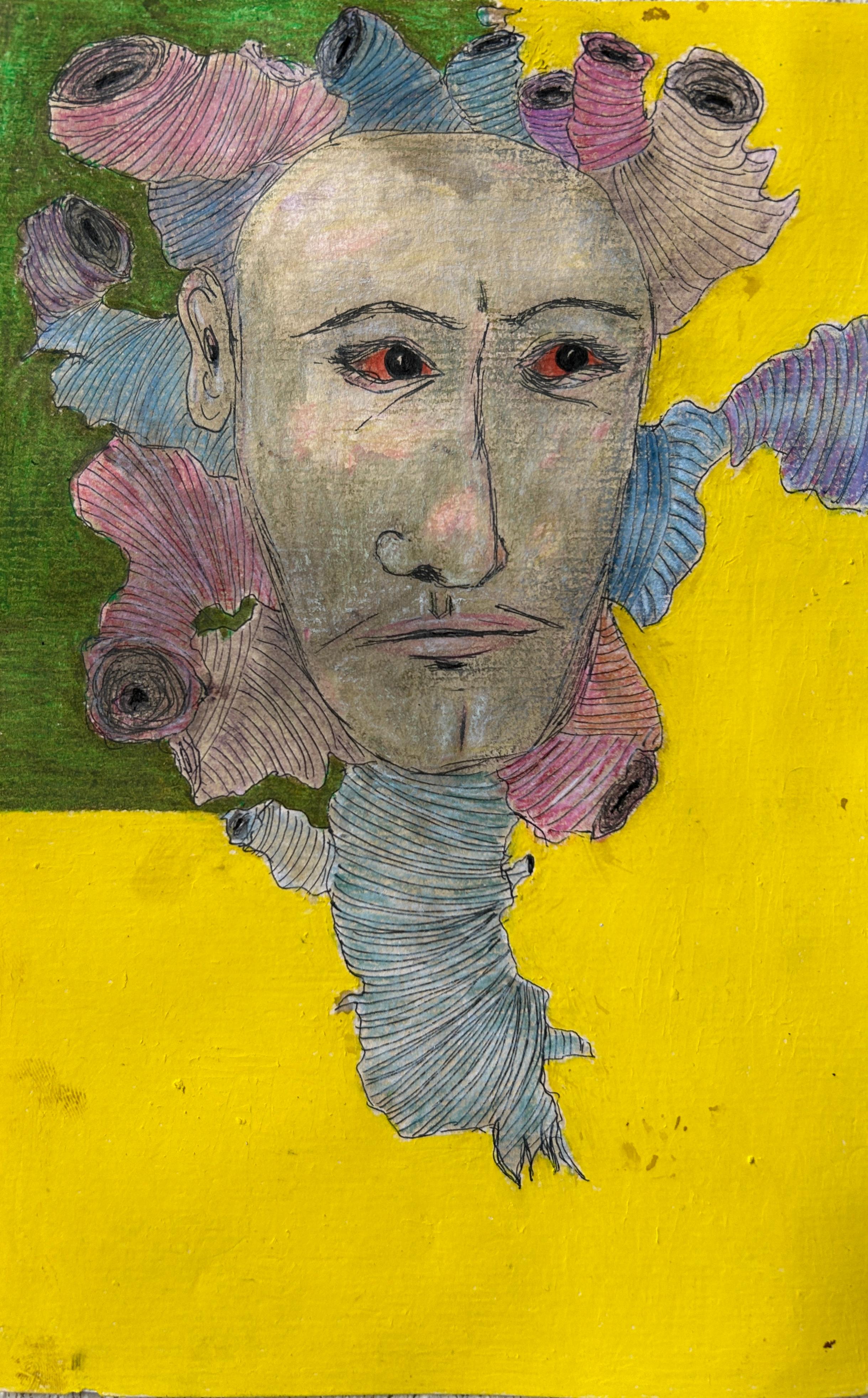 Luis Alexander Rodríguez (Ie-Xiua) Portrait – Zeitgenössische Buntstiftzeichnung. Unbenannt