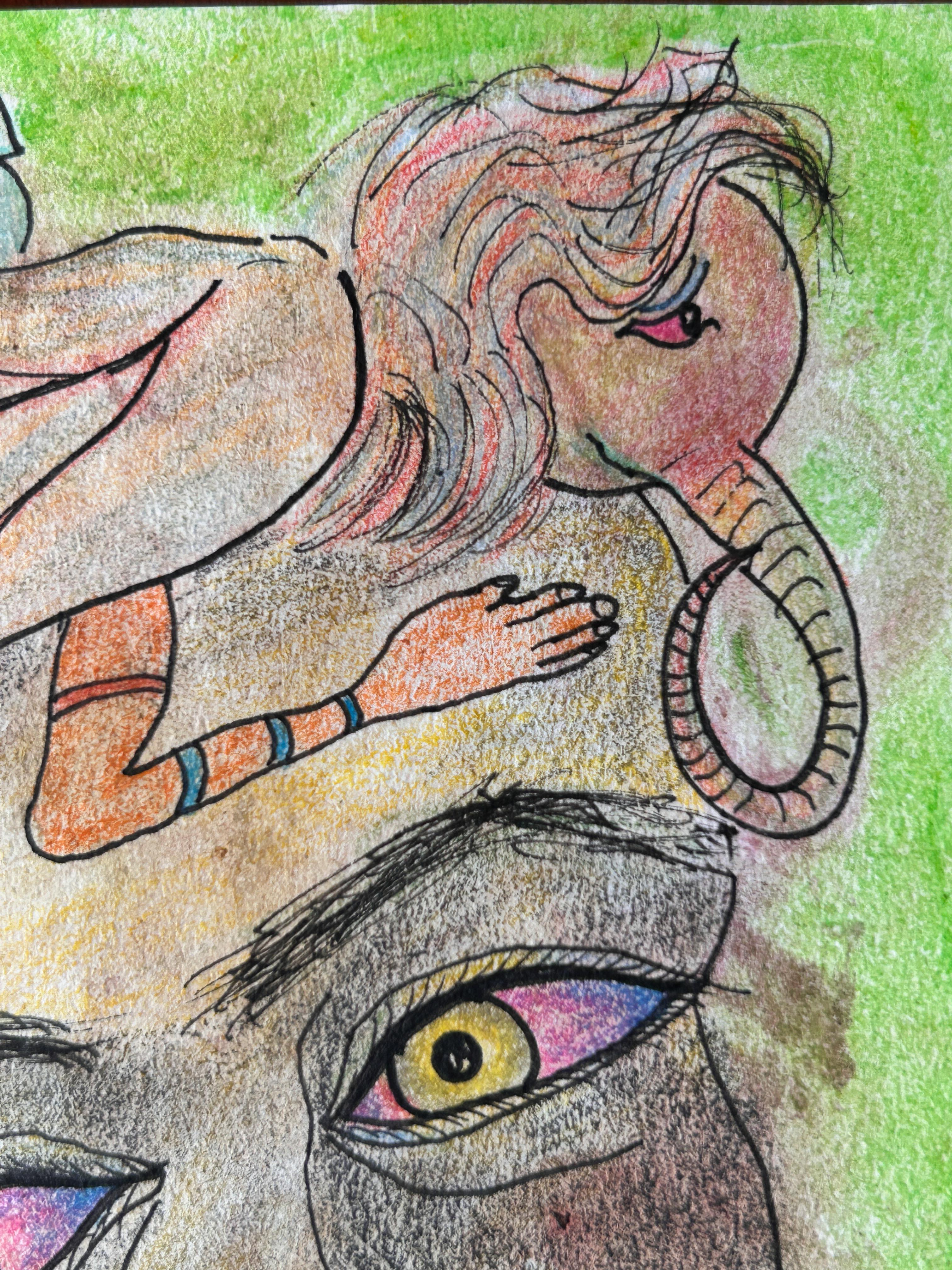 Drawing, Pastel, Ink and Colored Pencils. 