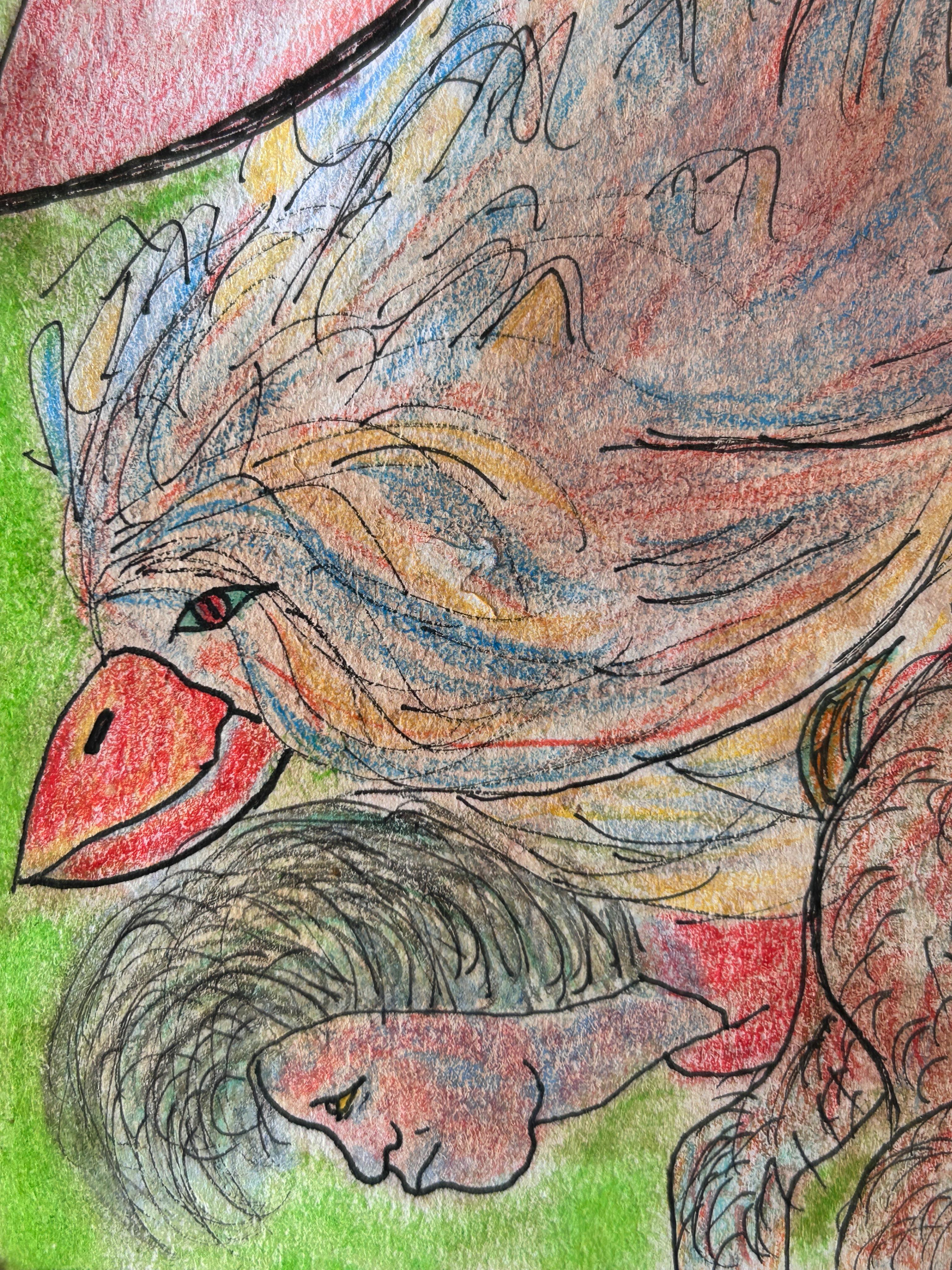 Drawing, Pastel, Ink and Colored Pencils. 