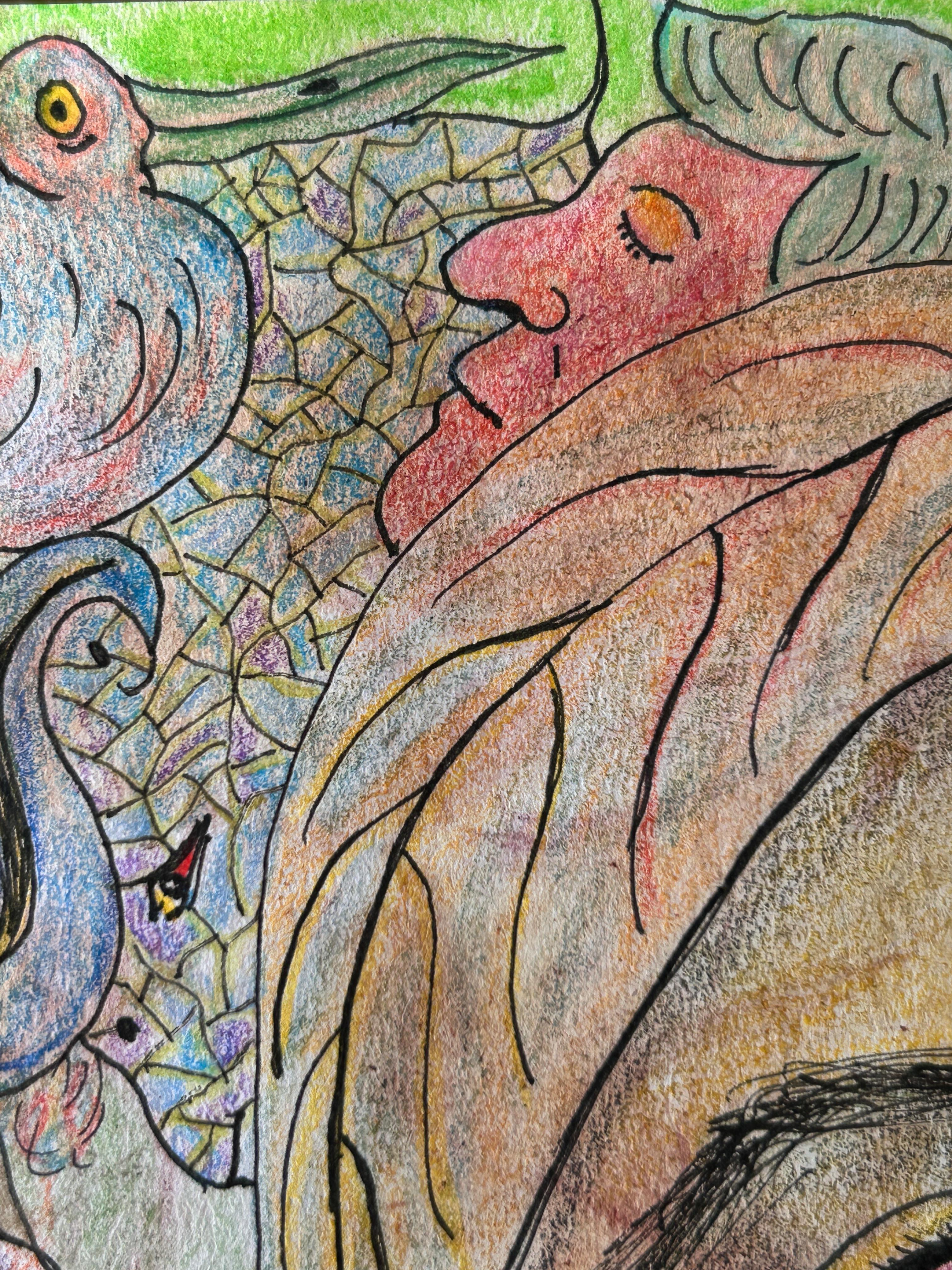 Drawing, Pastel, Ink and Colored Pencils. 