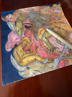 Dibujo, Óleo Bar, Tinta y Lápices de Color. "Los dones de la paciencia"