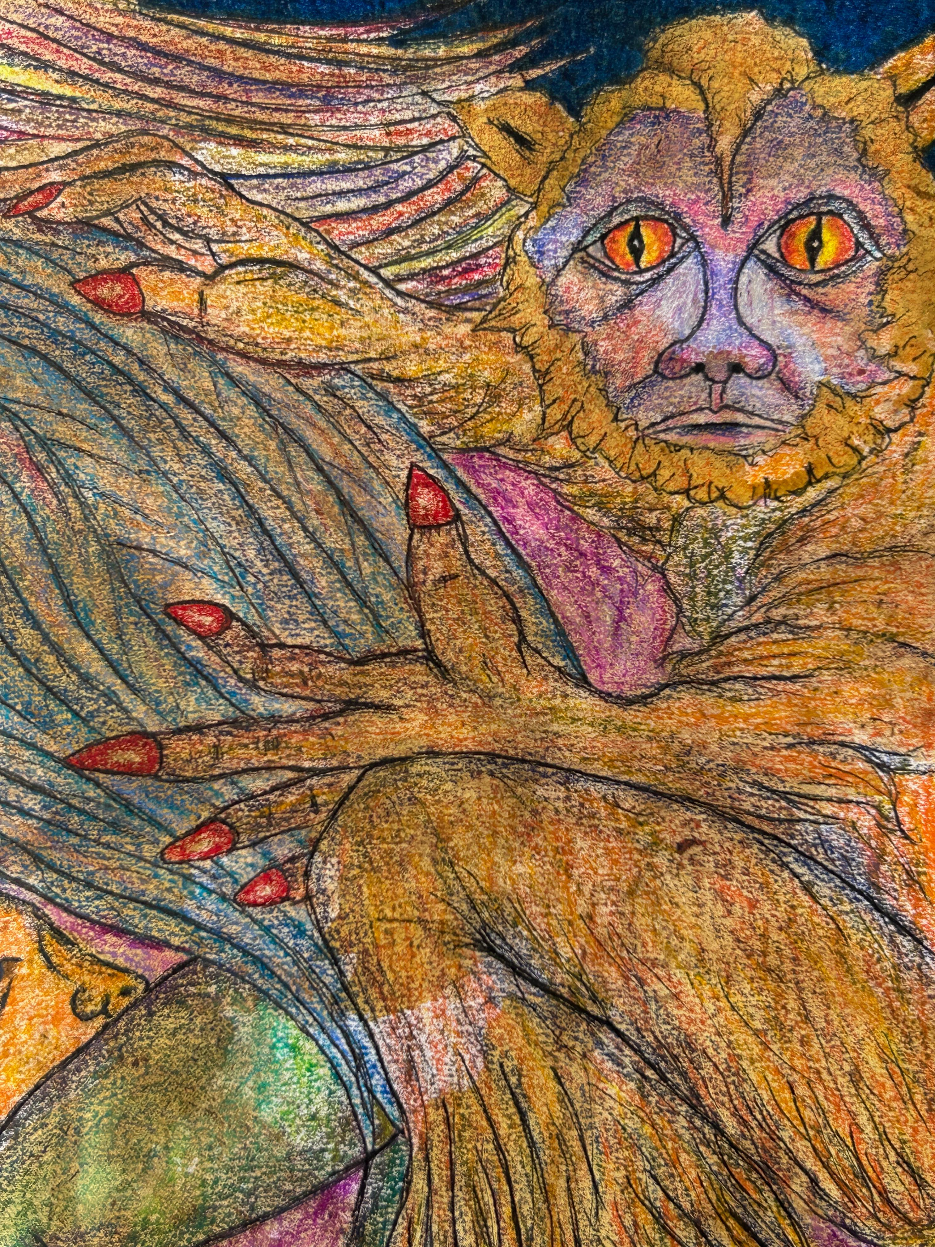 Óleo bar, Lápiz, Flores de pétalos, Color y Tinta sobre Papel.

La base de este dibujo es papel Fabriano de 120 g/m2. Utilizo tintes naturales de flores, hierbas, hojas y corteza de árbol como primer proceso de dibujo, luego sobre esta superficie