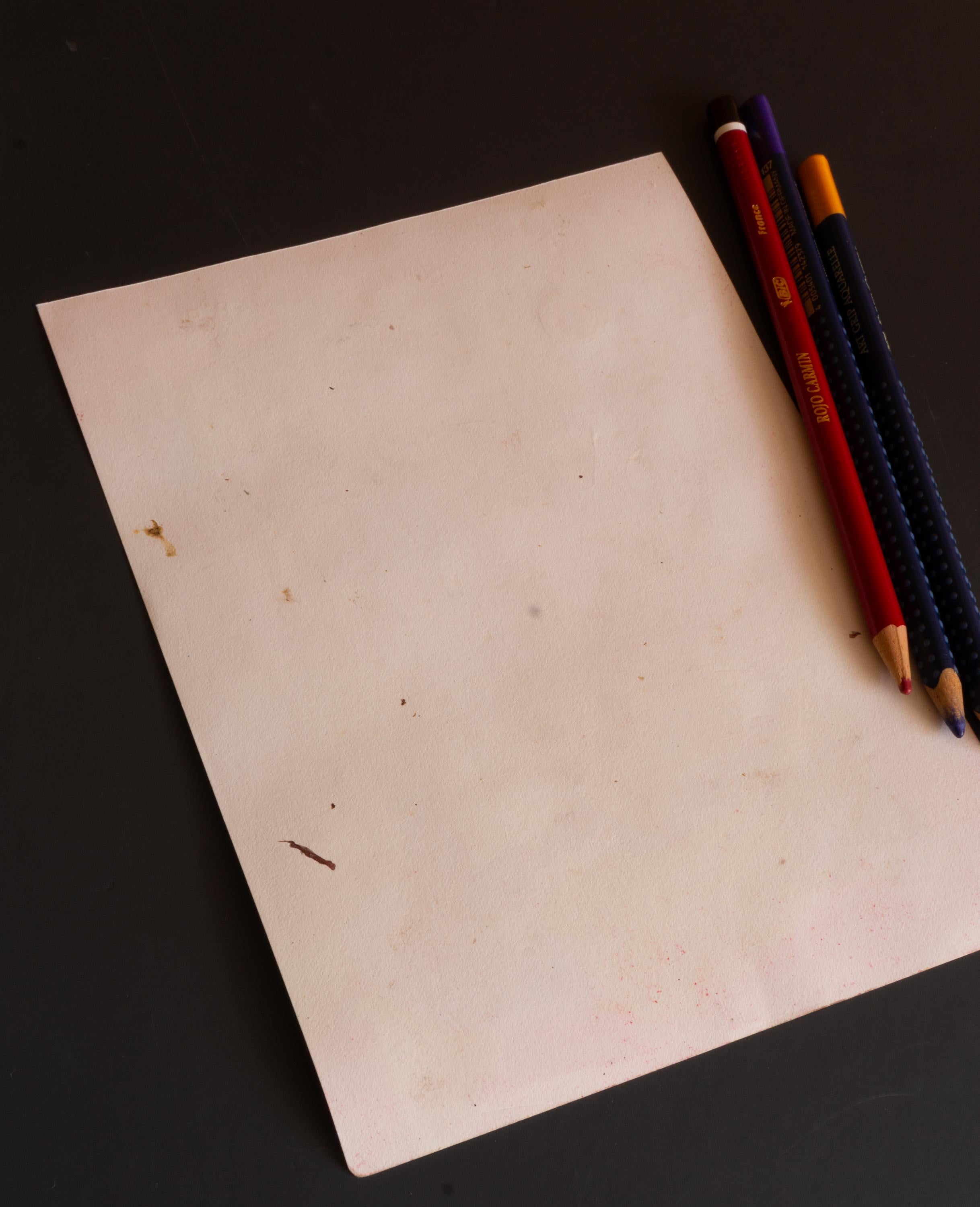 Drawing on Paper Colored Pencils and Pastel on Fuchsia. 