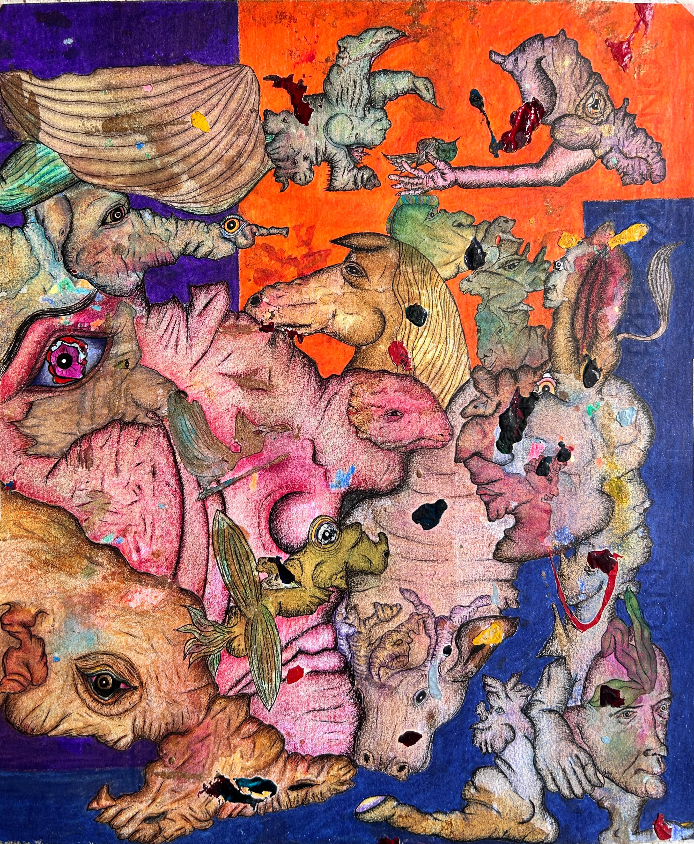 Eternal Encounters: Original Figurative Abstract Drawing on Paper