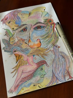 Evocation Drawing, Contemporary Ink and Colored Pencil on Paper