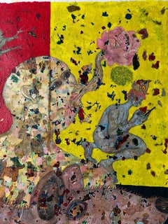 «¿Adónde vamos?» Dibujo figurativo a lápiz de color y tinta, 100 x 70 cm