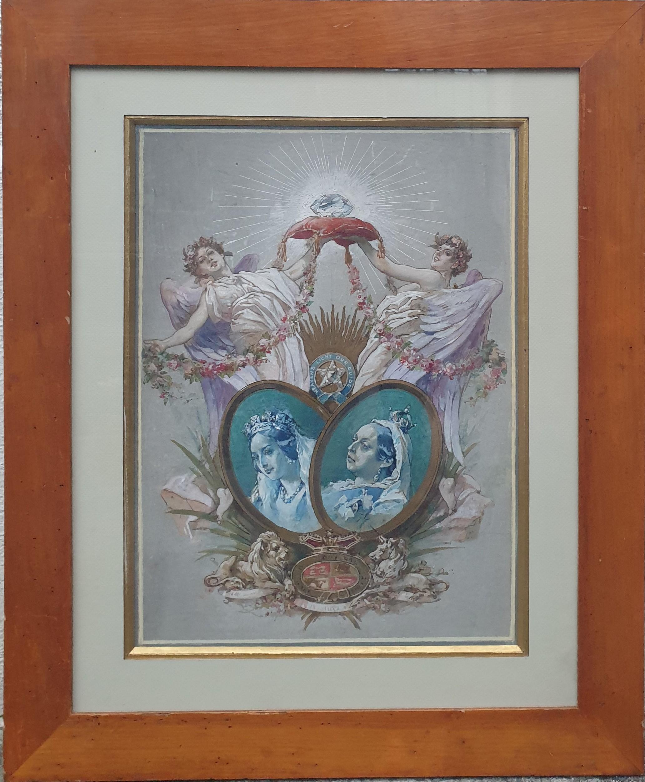 Aquarell Britische Schule 19. Jahrhundert Diamantjubiläum Porträt Königin Victoria – Art von Unknown