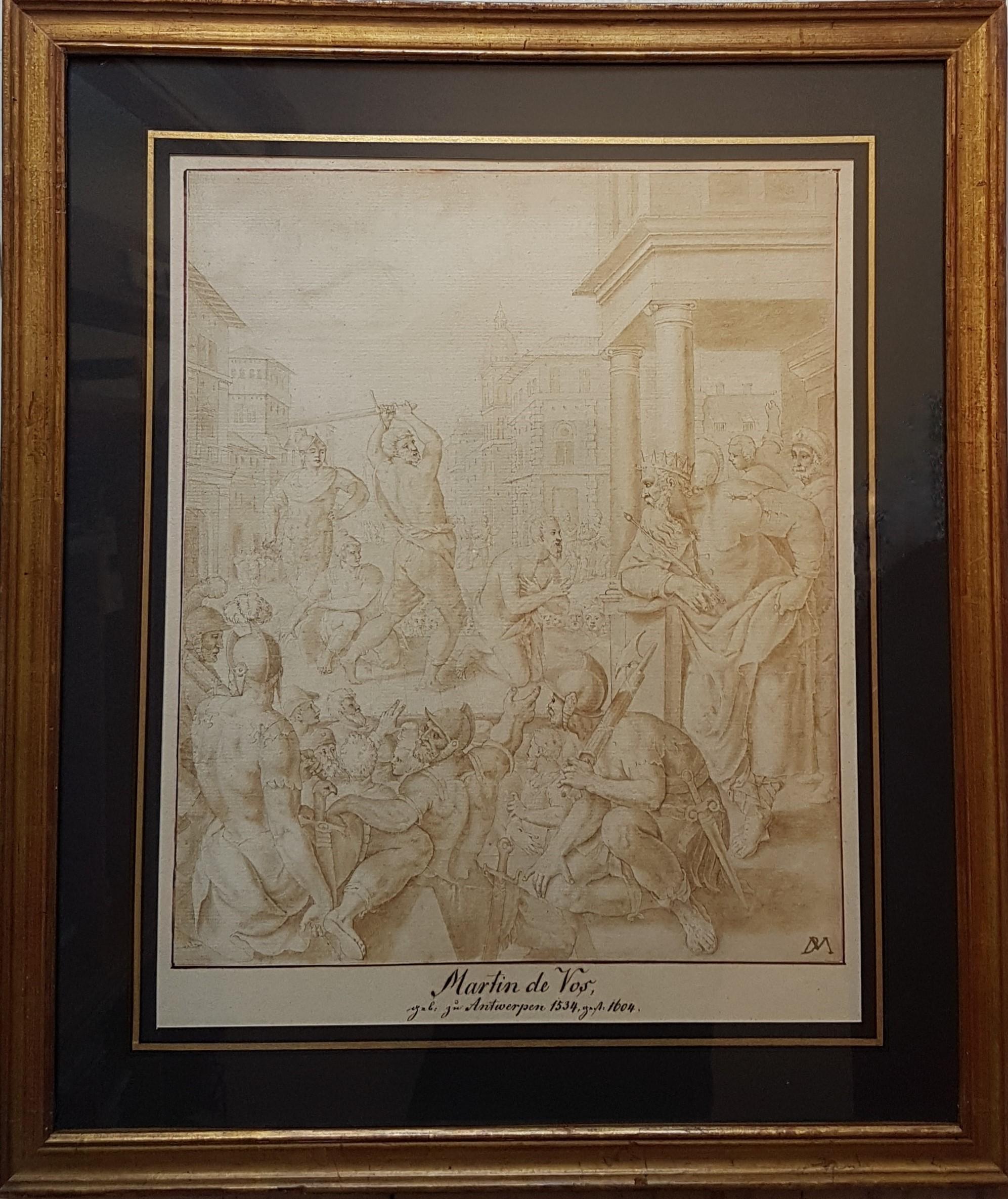 Marteen De Vos Figurative Art – Zeichnungs Tinte 16. 17. Flämisches DE VOS Religiöses Martyrdom von James dem Großen