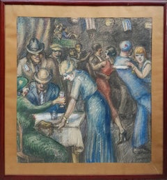 POMERAT French pastel 1920s 20th Expressionnist A cabaret in Marseille 1920