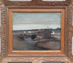 Peinture à l'huile sur toile - Paysage français du 20e siècle - Moulin à sel près de Noirmoutier