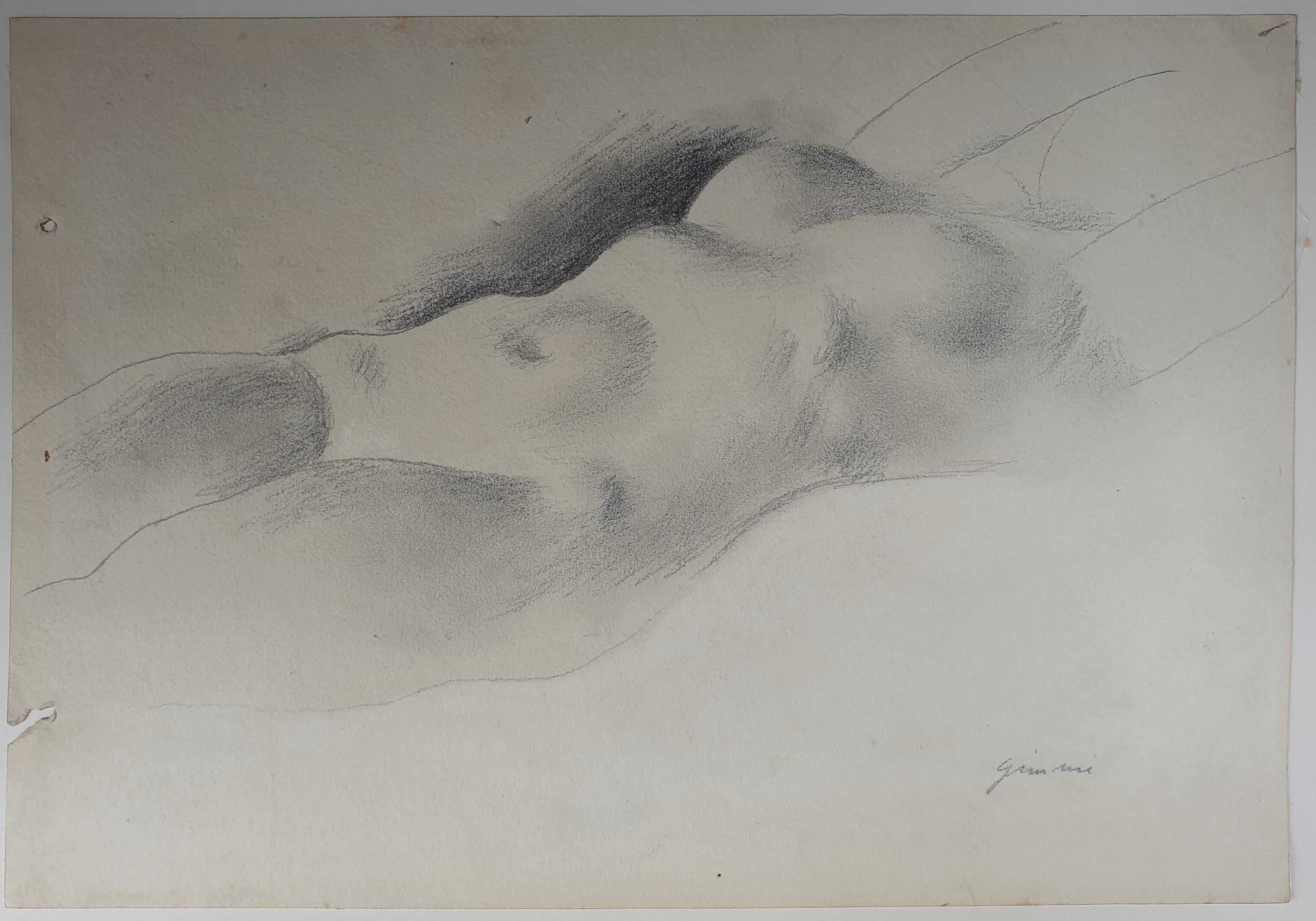 Wilhelm Gimmi Nude - Sketch nude laid woman pencil Art deco 20th