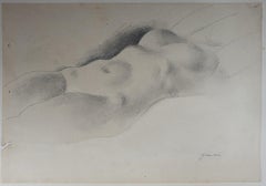 Antique Sketch nude laid woman pencil Art deco 20th