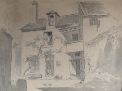 French school Wash drawing Ink 19th Champigny Val de Marne France house 