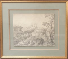 French Neoclassical Drawing pencil 19th Circle VALENCIENNES Italian landscape 