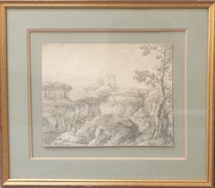 Disegno neoclassico francese a matita 19° Circolo VALENCIENNES Paesaggio italiano