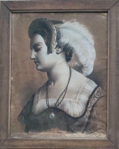 Zeichnung Kreideporträt einer Dame Renaissance Französisch Romantisch 19. Jahrhundert